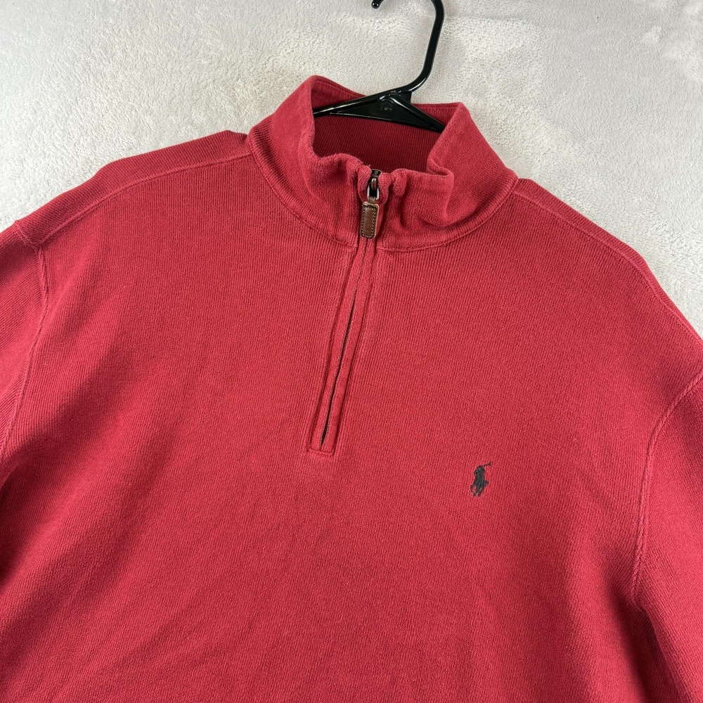 Polo Ralph Lauren Sweater Mens Large Red Quarter Zip Mock Neck Pony Made USA